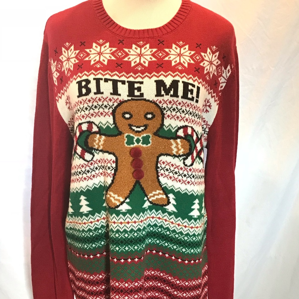 NWT Unisex Large Ugly Christmas Sweater Bite Me